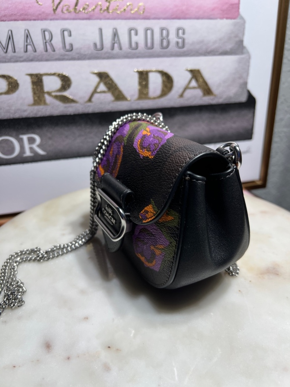COACH  Morgan mini bag Card Case On A Chain In Signature Canvas With Rose Print - Picture 6 of 13